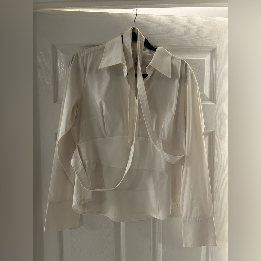 Laundry By Shelli Segal Cream Long Sleeve Tie Front Shirt